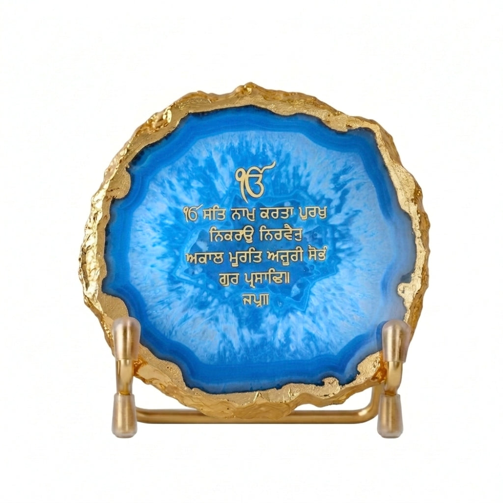 Ik Onkar Mantra Blue Agate Metal Showpeice