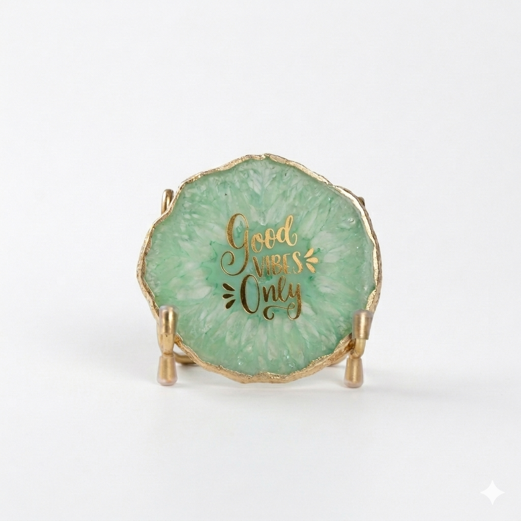 Good Vibes Green Agate Metal Showpeice
