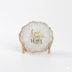 Good Vibes White Agate Metal Showpiece