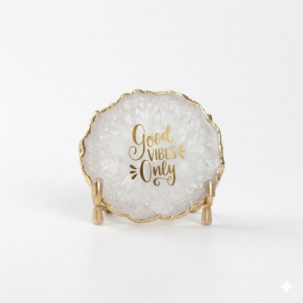 Good Vibes White Agate Metal Showpiece