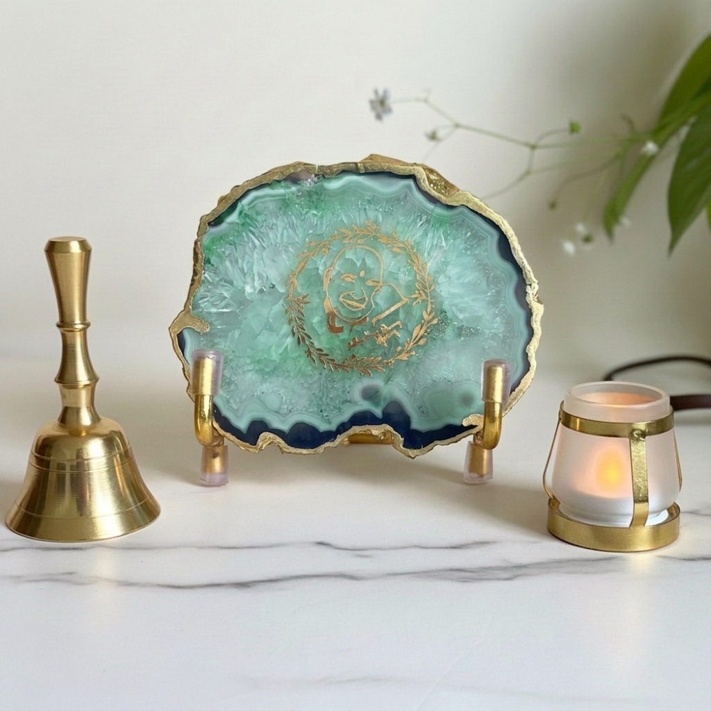 GURU JI - Green Agate Metal Stand