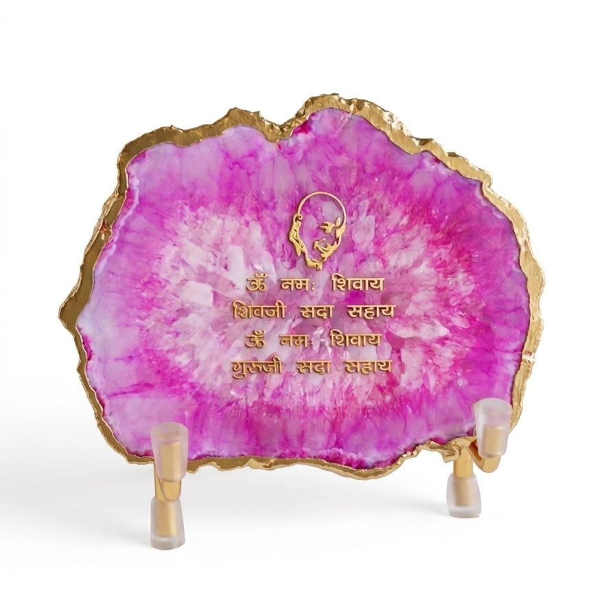 Guru Ji Mantra Pink Agate Metal Showpiece