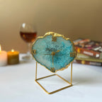 Blue Crystal Agate Desktop Clock with Metal  Stand