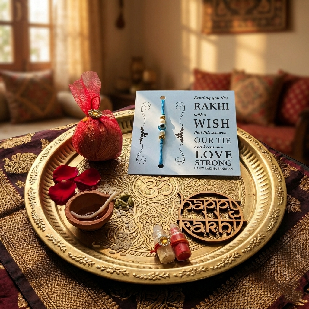 Evil Eye Rakhi With Roli Chawal and Nariyal With Gift Box