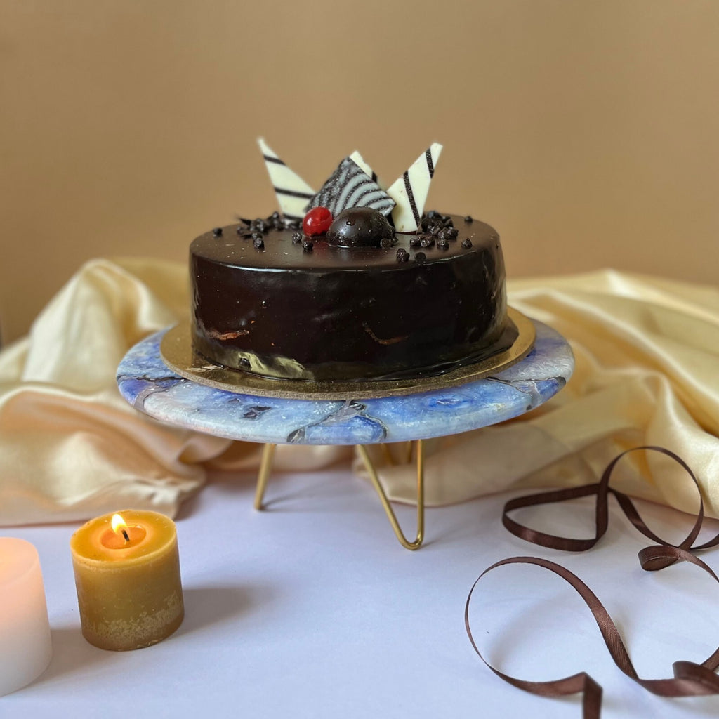 Green Agate Cake Stand with Metal Base - 10 Inches