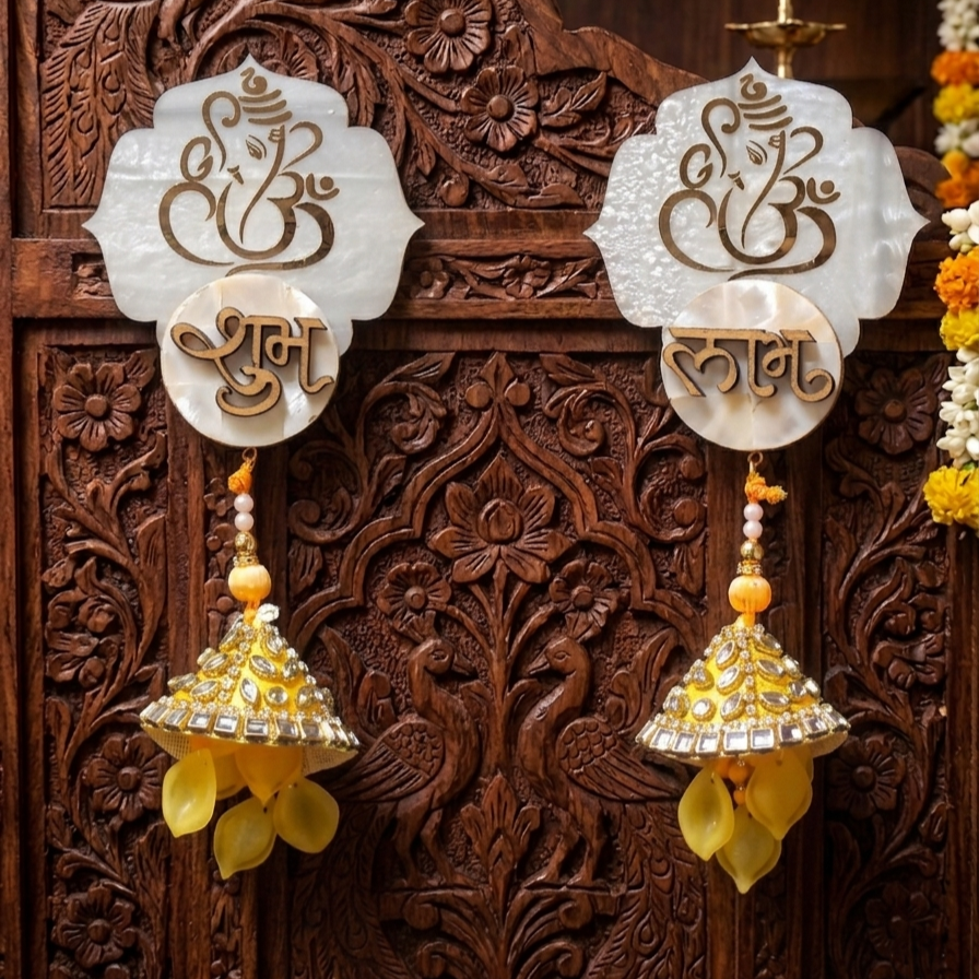 Mother Of Pearl Shubh Labh & Riddhi Siddhi Hangings With Latkans