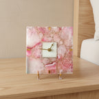 Agate Square Pink Color Desk Clock with Metal Stand