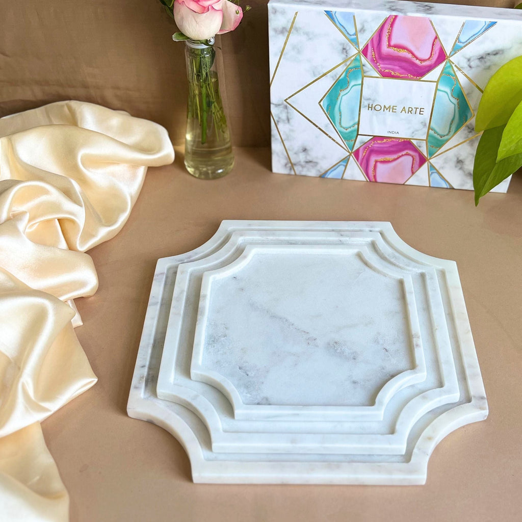 Hexagon  Marble Platter (set of 3)