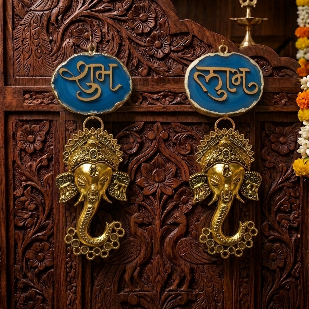 Agate Shubh Labh Metal Ganesha Hangings