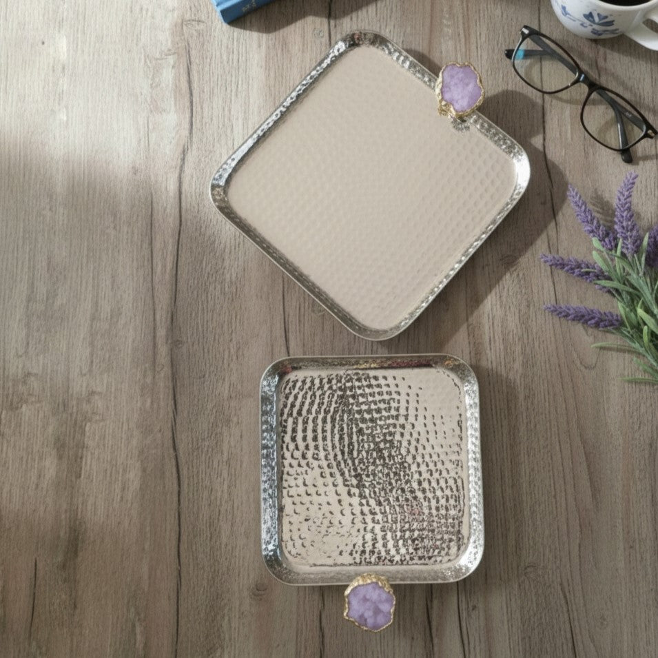 Square Aluminum Tray with Purple Agate
