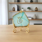 Agate Starting of Mool Mantra Showpiece with Metal Stand - White
