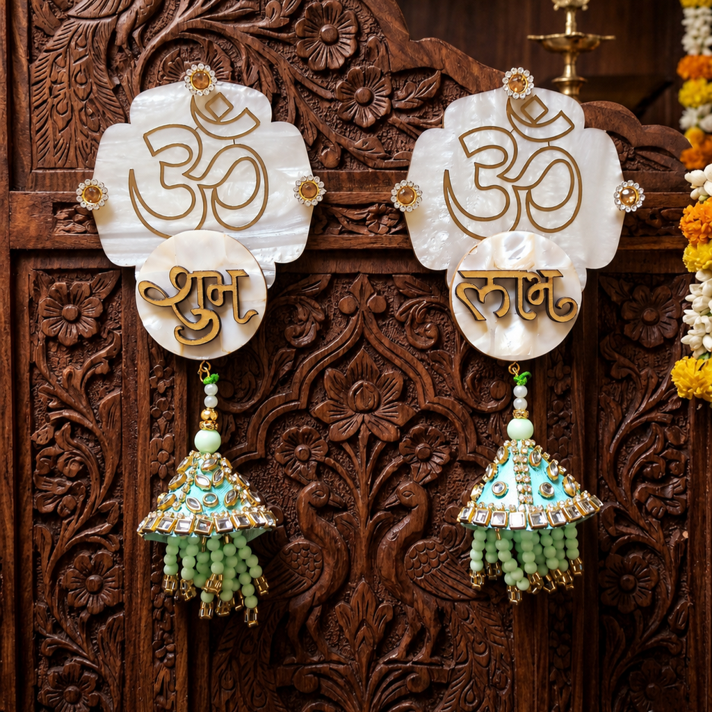 Mother Of Pearl Shubh Labh & Riddhi Siddhi Hangings With Latkans