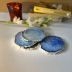 Blue  Crystal Agate Coaster With Silver Plating