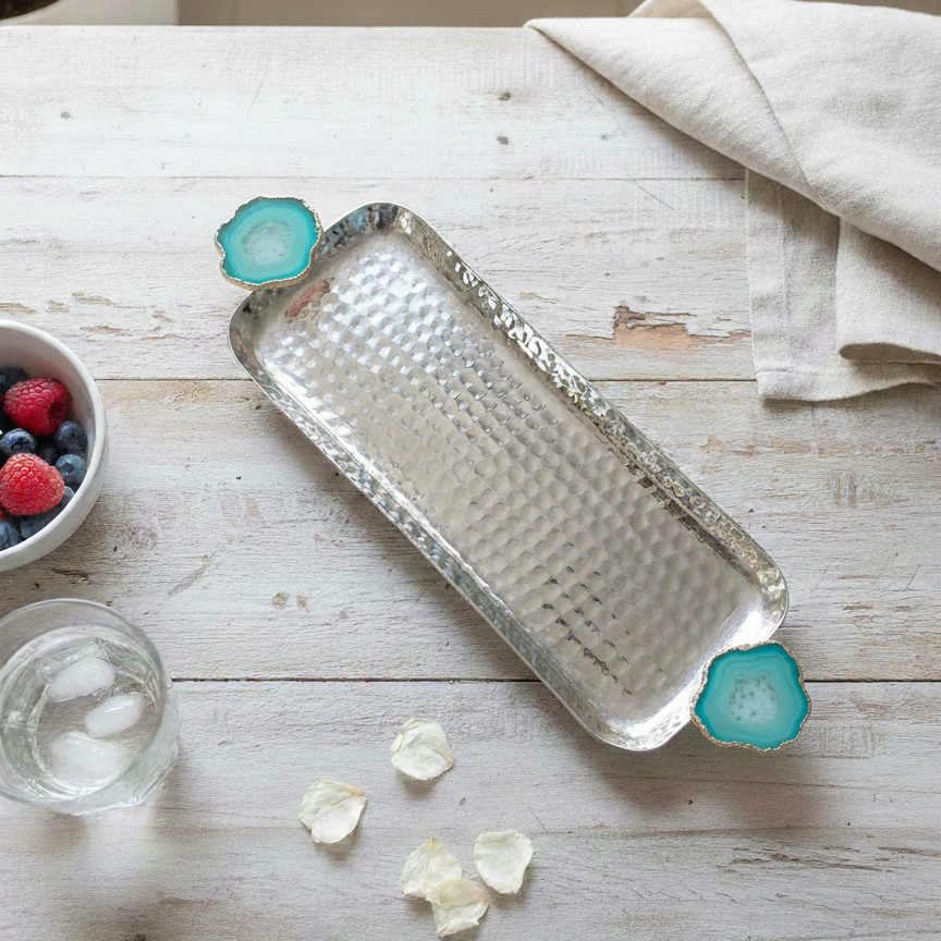 Rectangle Aluminum Tray with Natural White Agate