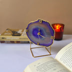 Green Brazilian Agate Desktop Clock with Metal  Stand