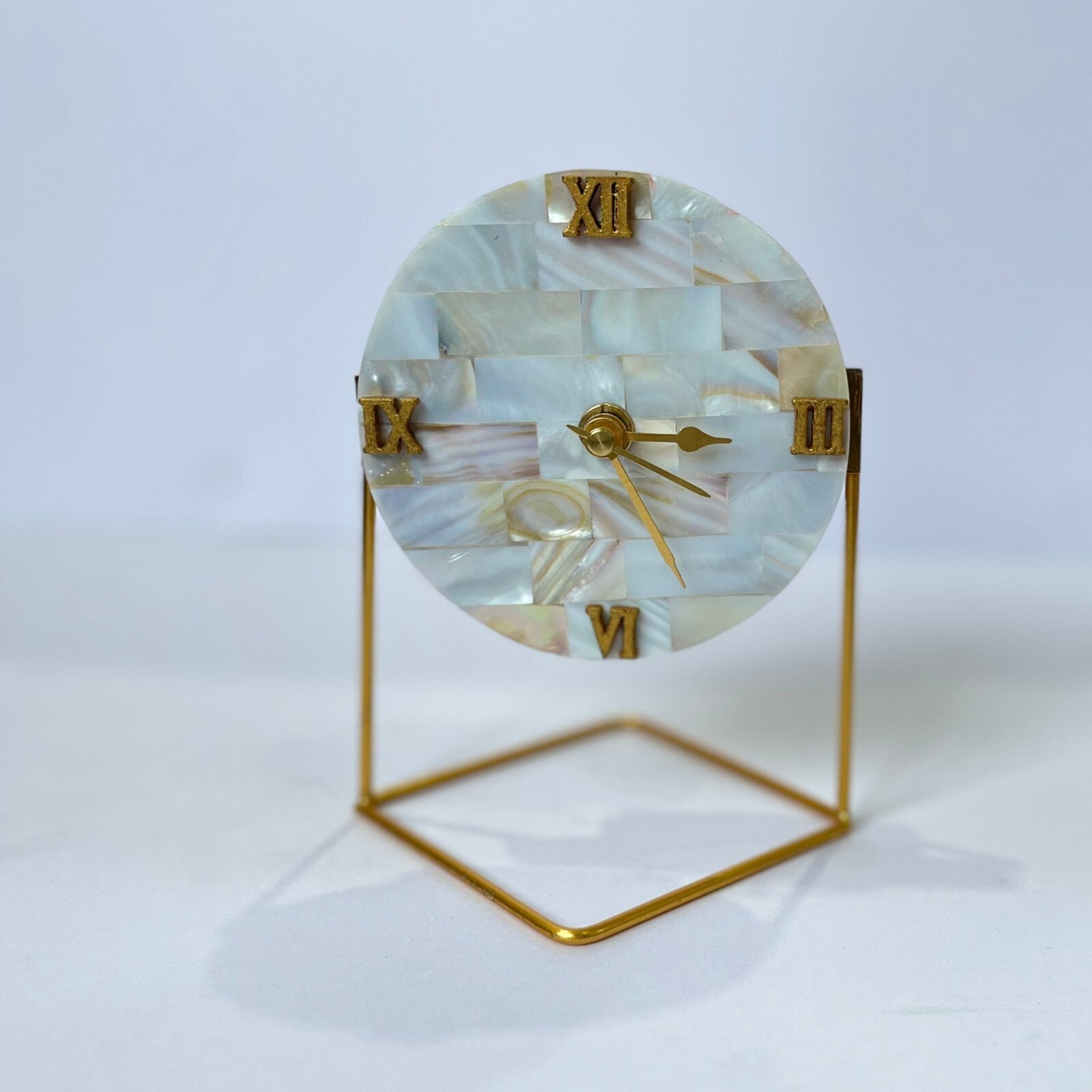 Diamond Mother Of Pearl Desktop Clock  With Metal Stand