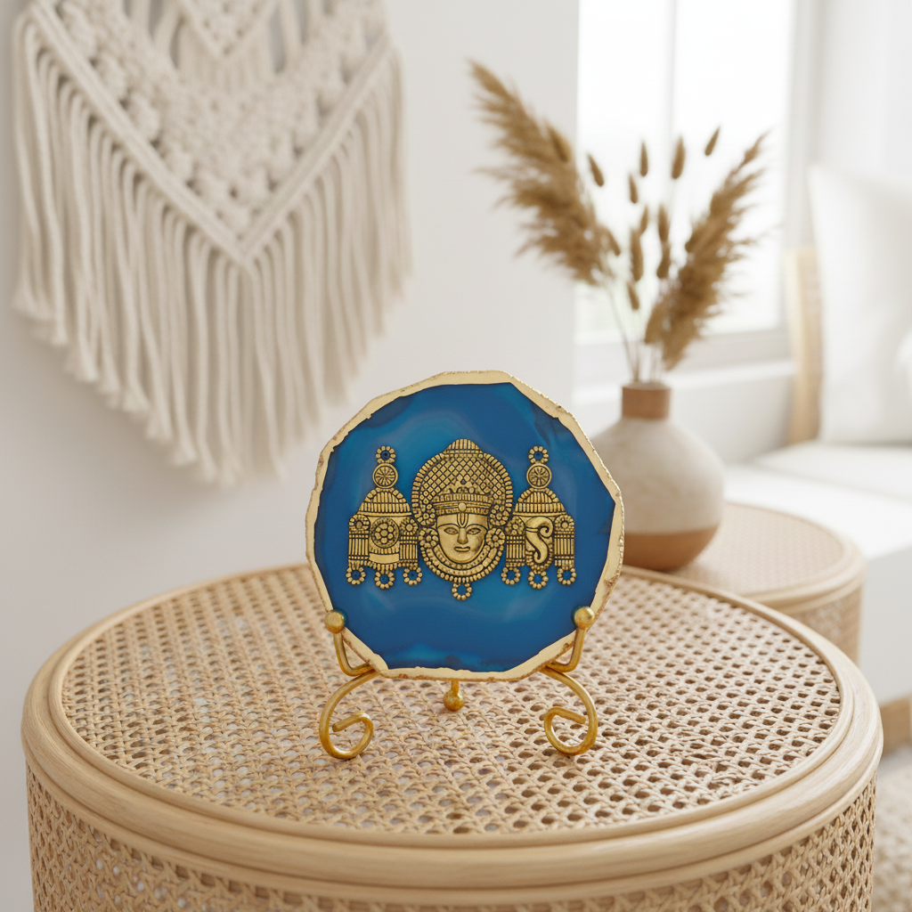 Agate Metal Venketeshwar Showpiece with Metal Stand - Turquoise