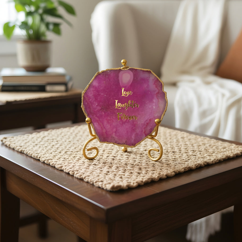 Agate love laughter forever Showpiece with Metal Stand - Pink