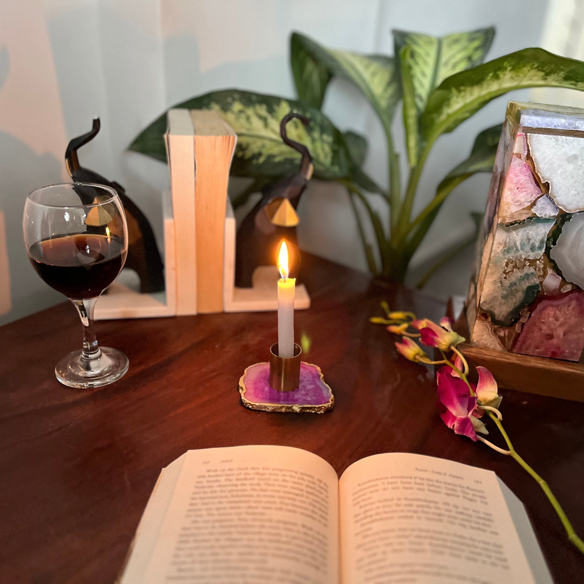 Pink Agate Candle Holders