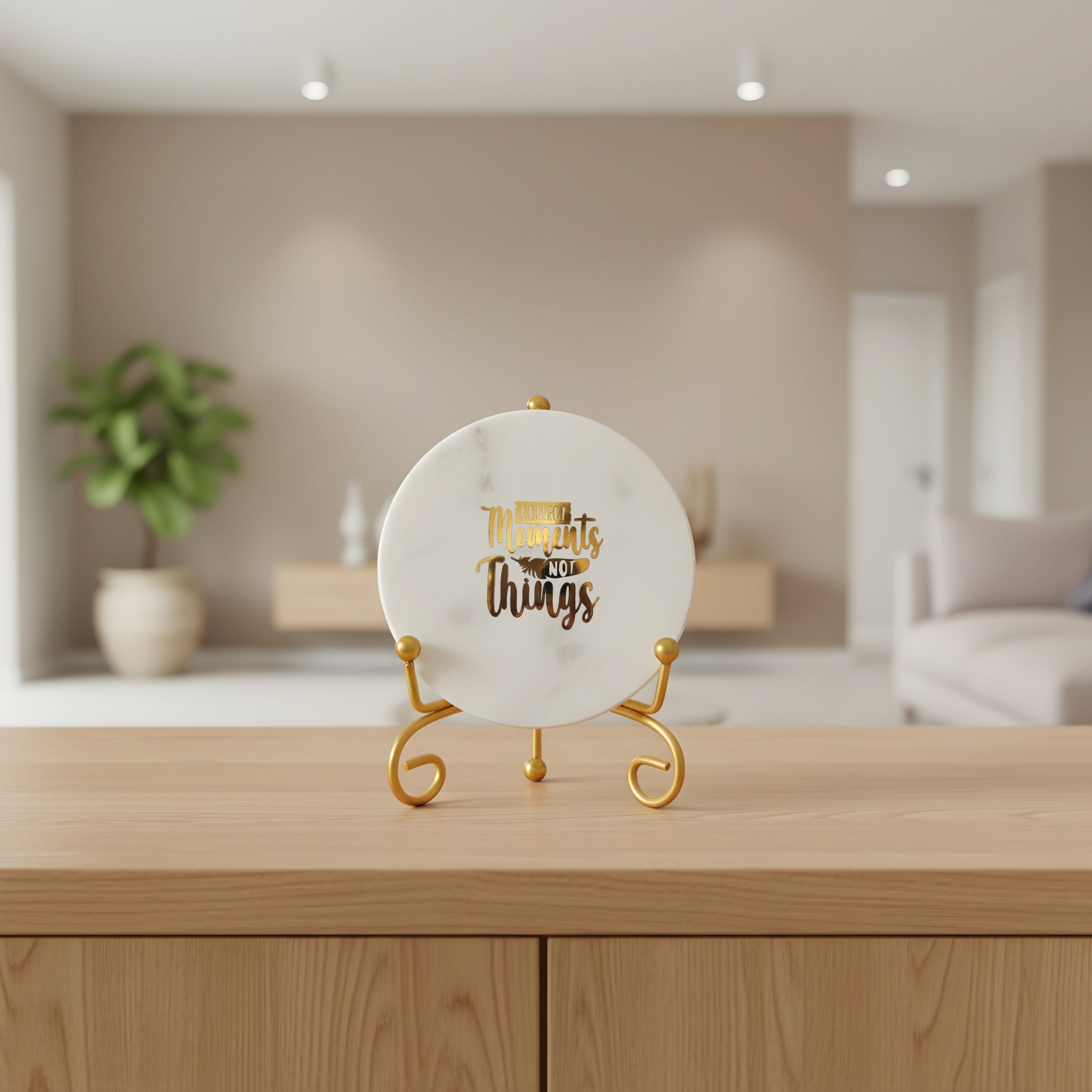 Marble Collect moments not things Showpiece With Metal Stand