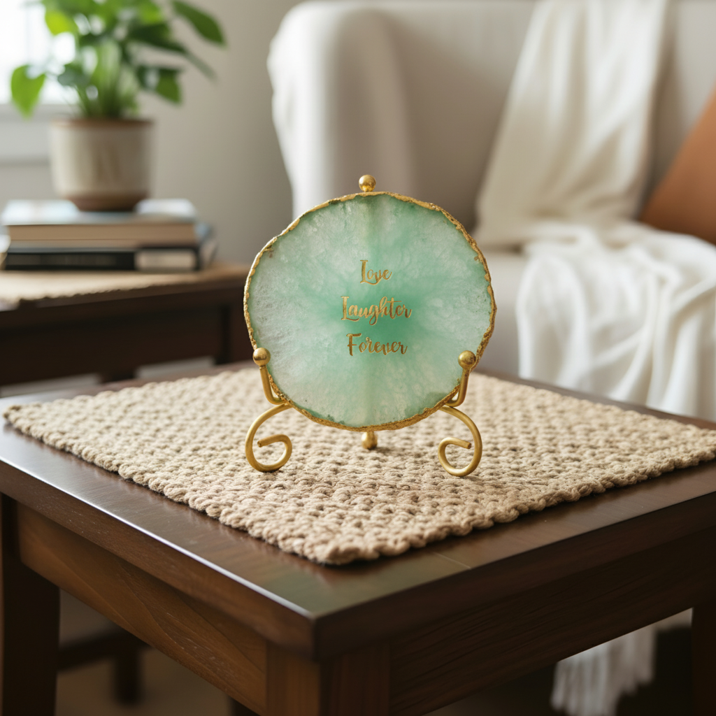 Agate love laughter forever Showpiece with Metal Stand - Green