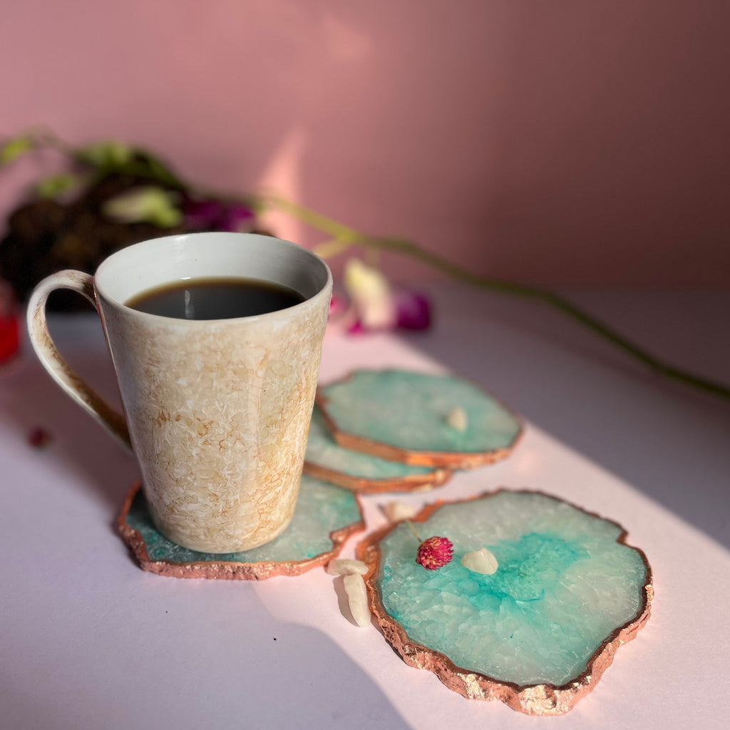Green  Crystal Agate Coaster With Rose Gold Plating