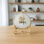Agate Om Namah Shivay Showpiece with Metal Stand - Pink