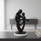 Mother Baby Black Heart Showpiece with White Marble Base