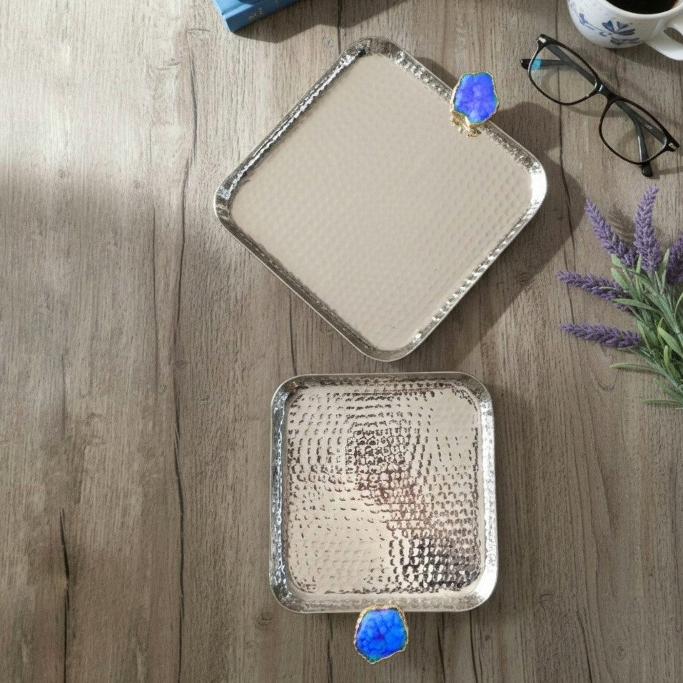 Square Aluminum Tray with blue Agate