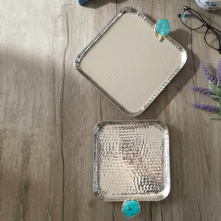 Square Aluminum Tray with Turquoise Agate