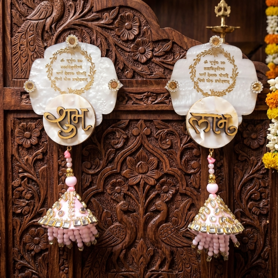 Mother Of Pearl Shubh Labh & Riddhi Siddhi Hangings With Latkans