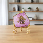 Agate Radha Krishna Showpiece with Metal Stand - Green