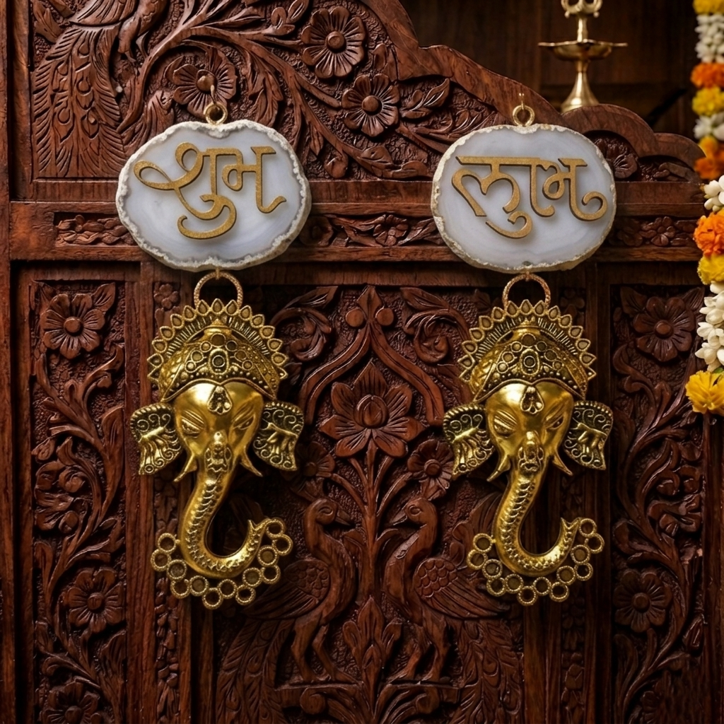 Agate Shubh Labh Metal Ganesha Hangings