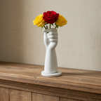 White Hand Flower Pot with White Marble Base