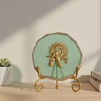 Agate Metal Krishna Showpiece with Metal Stand - Green