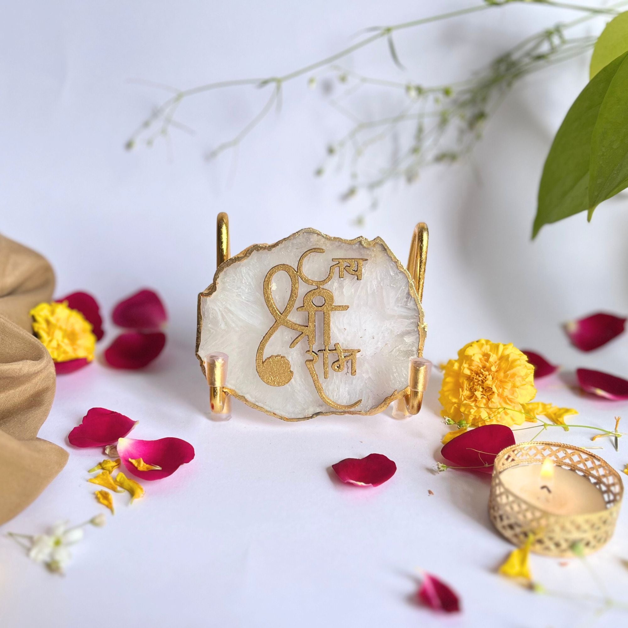 Jai Shree Ram Blue Agate  with Metal Stand