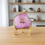 Agate Om Namah Shivay Showpiece with Metal Stand - White