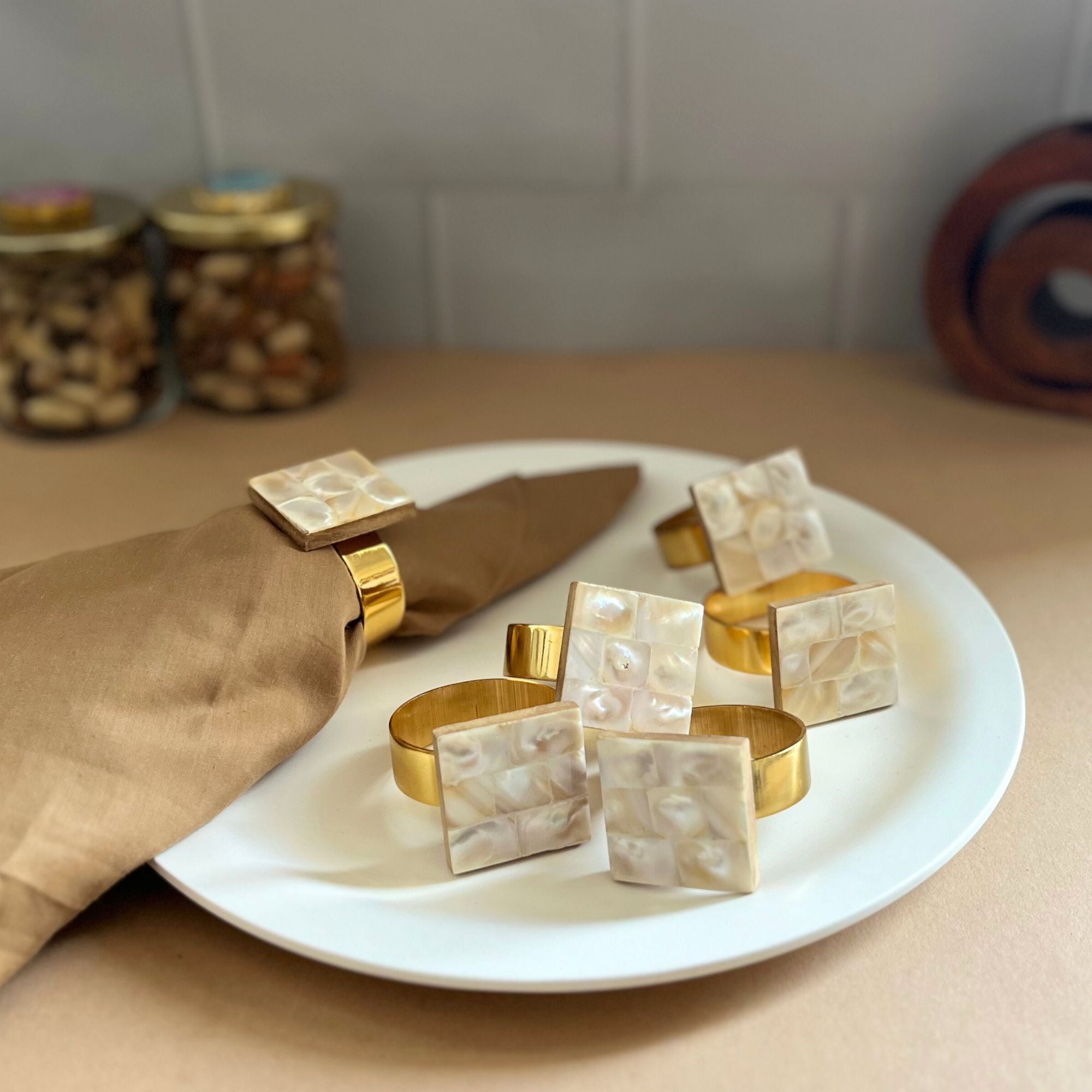 Heart Shape Mother of Pearl Napkin Rings set