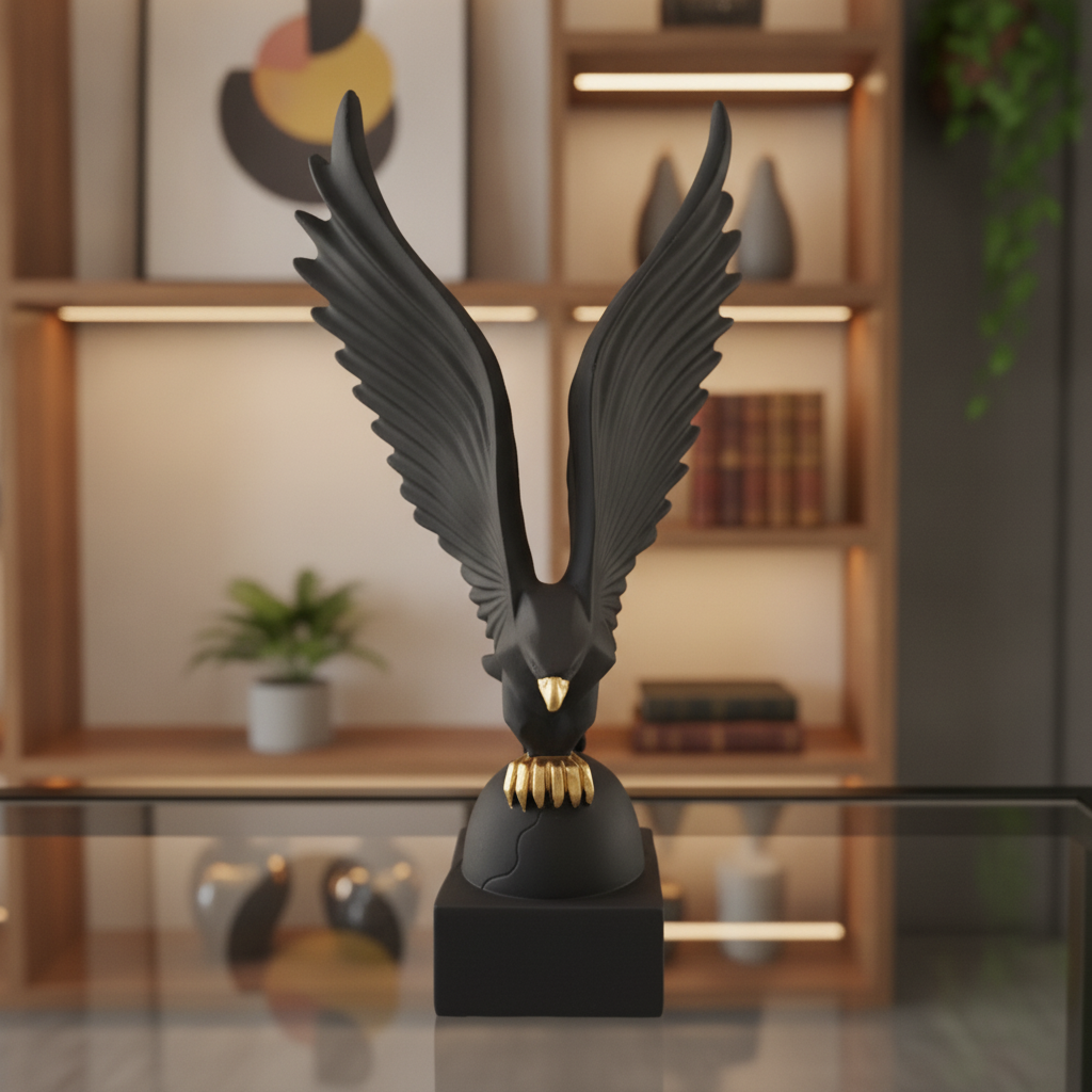 Black Eagle Showpiece – Decorative Bird Figurine for Home Décor, Living Room & Office