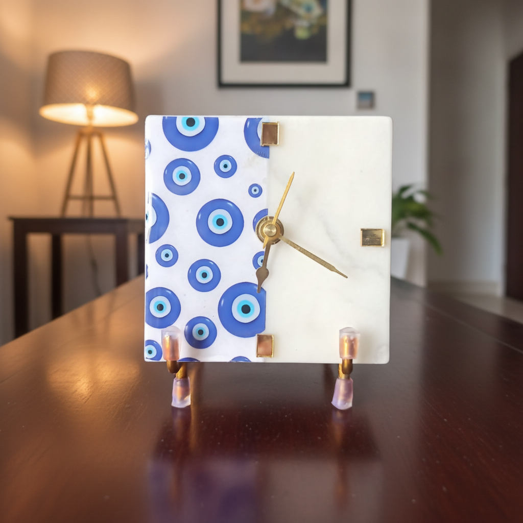 Marble Resin Finished Desk Clock With Metal Stand