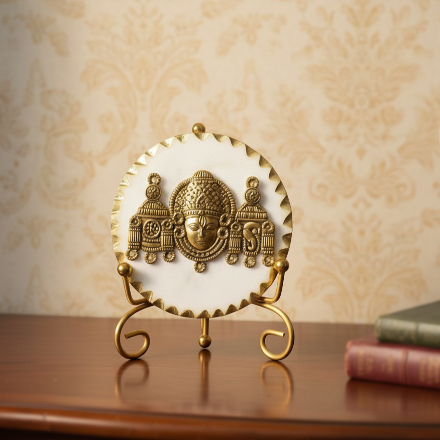 Marble Metal Venketeshwar Showpiece With Metal Stand