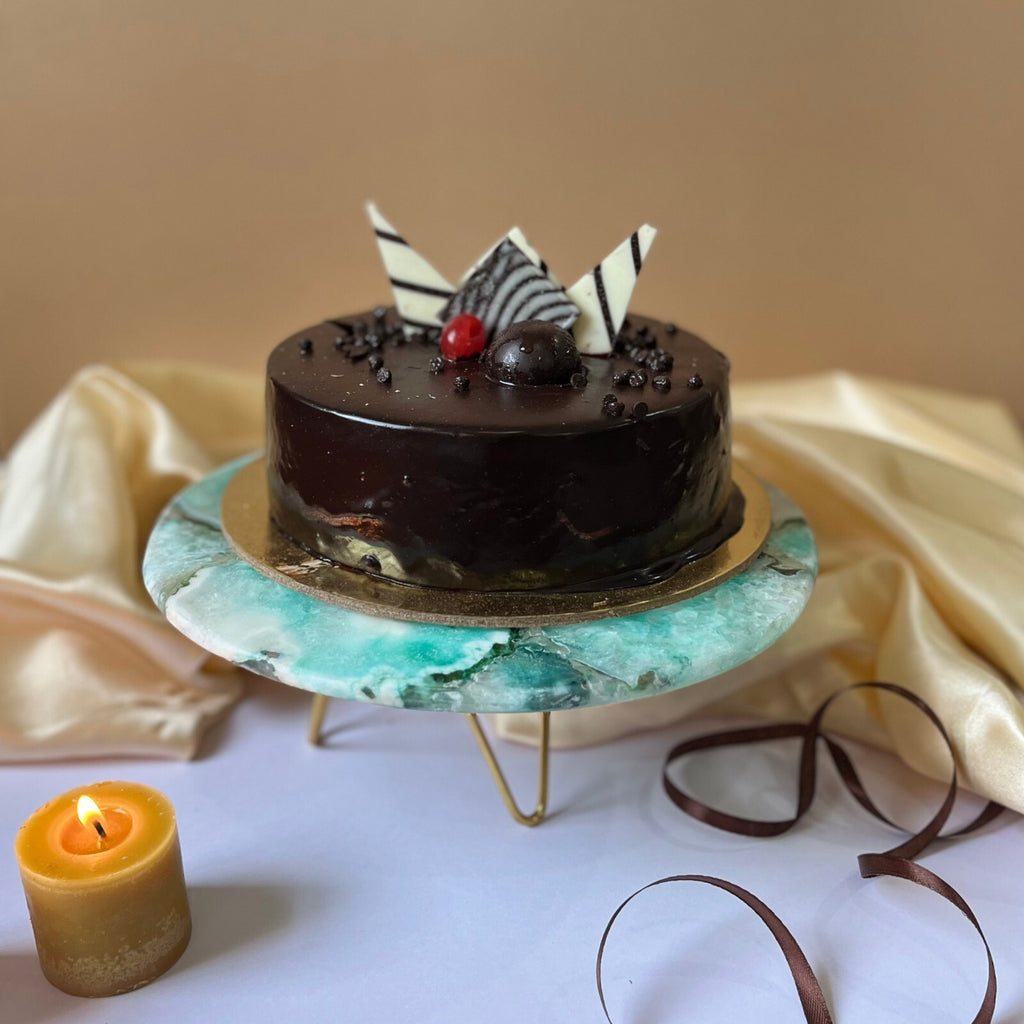 Turquoise Agate Cake Stand with Metal Base - 10 Inches