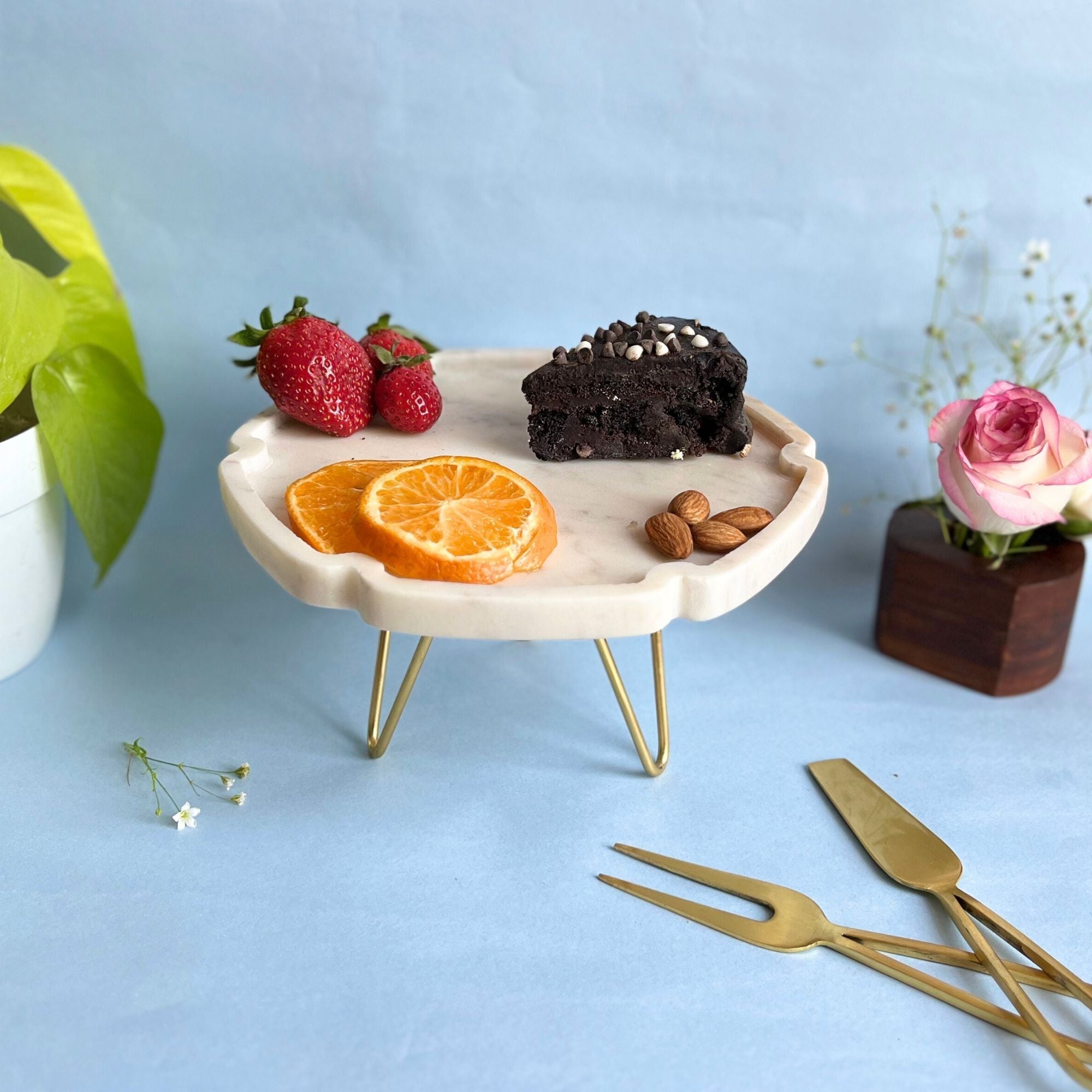 Hexagonal  shape Natural Marble Pastry Stand