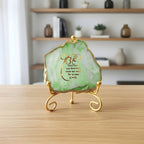 Agate Starting of Mool Mantra Showpiece with Metal Stand - White