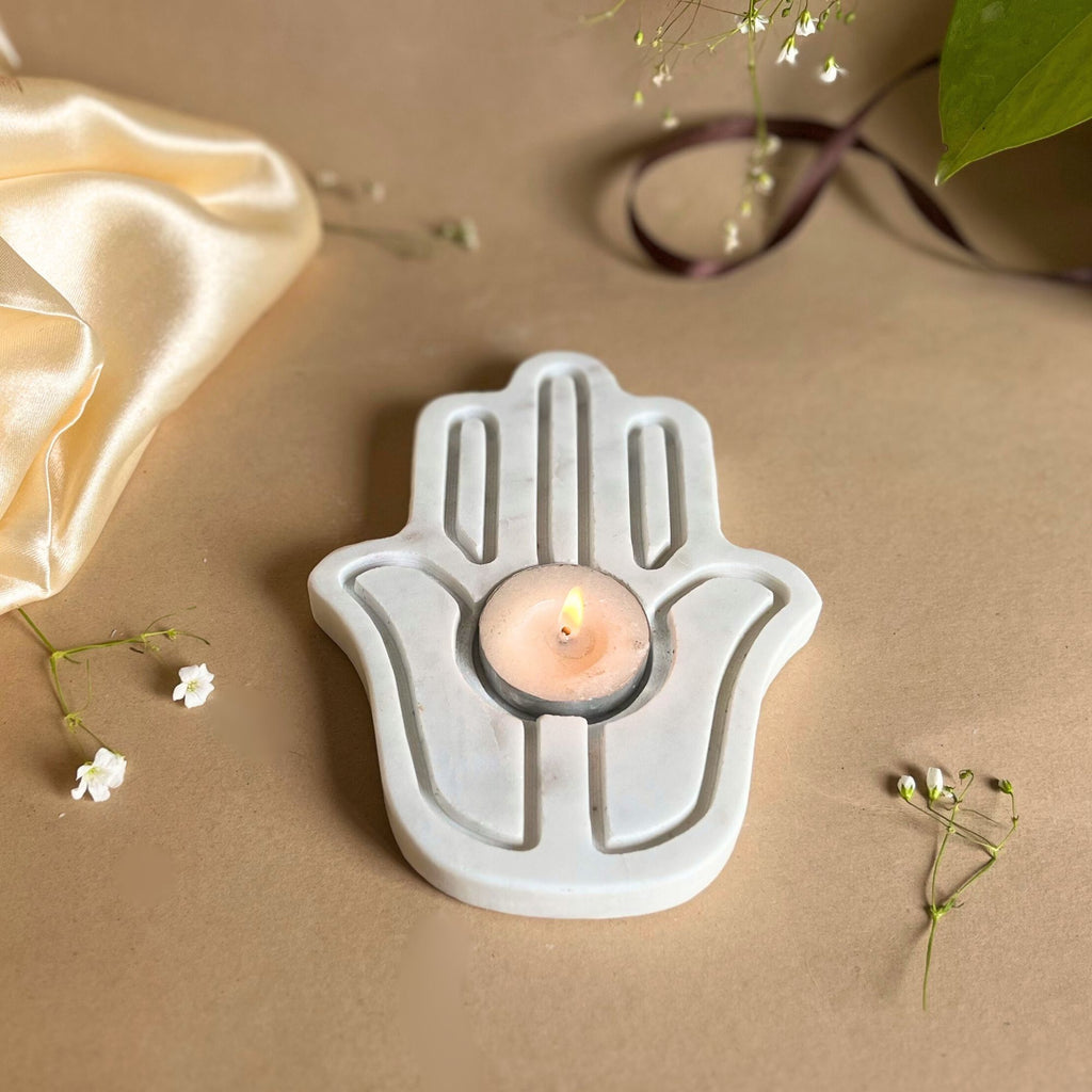 Hamsa Design Marble tea light Holder
