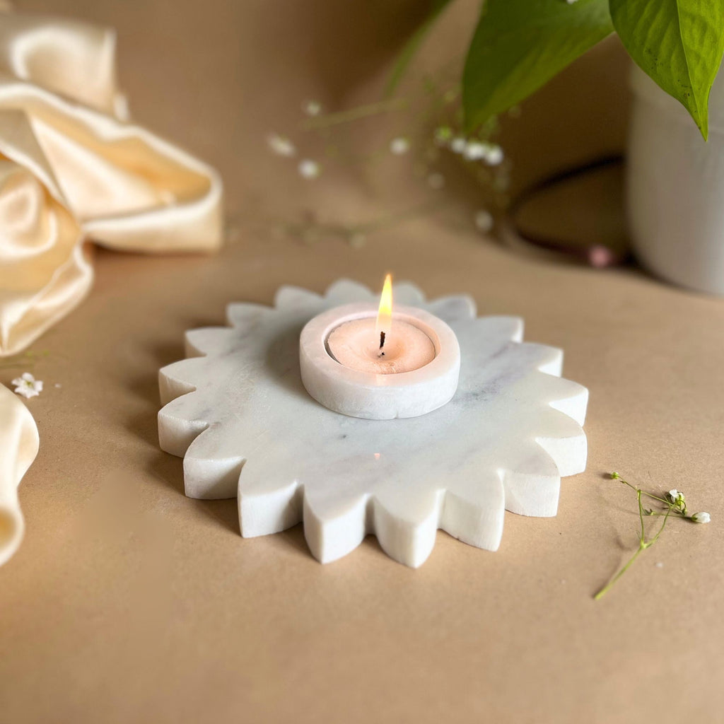 Marble Sunflower Shaped tea light Holder