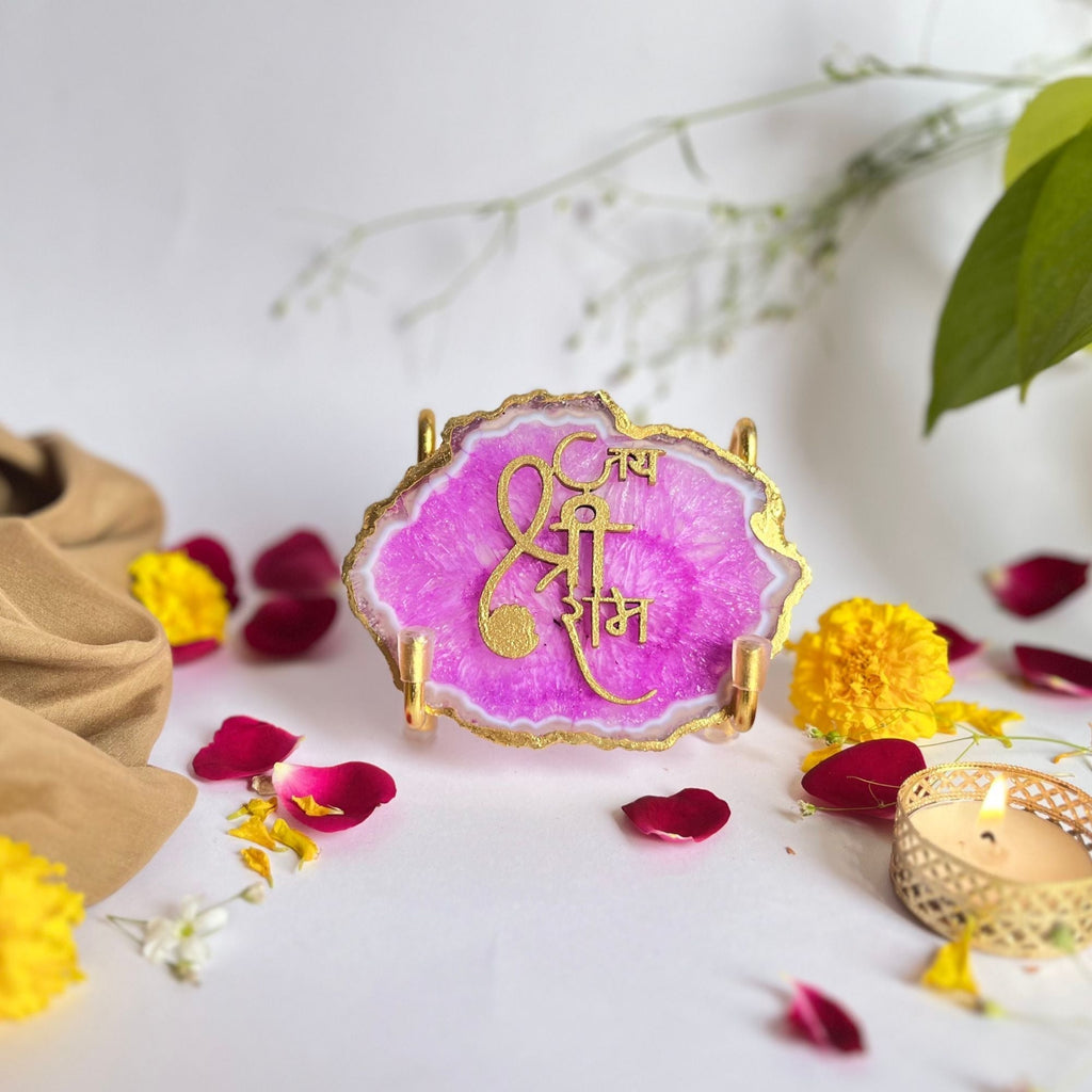 Jai Shree Ram Purple Agate  Metal Stand