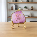 Agate Starting of Mool Mantra Showpiece with Metal Stand - Green