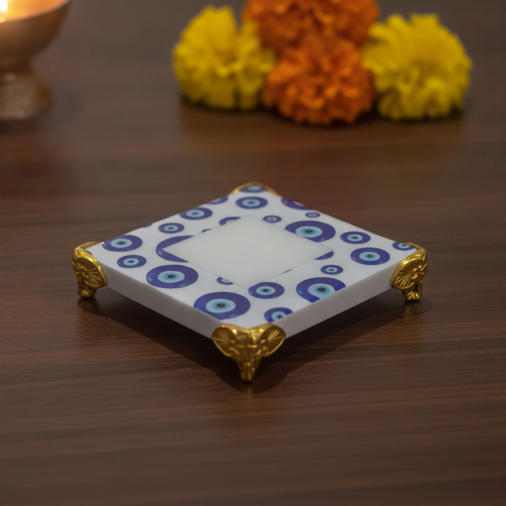 Marble Resin Polished Chowki With Gold Legs