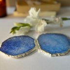 Blue  Crystal Agate Coaster With Silver Plating